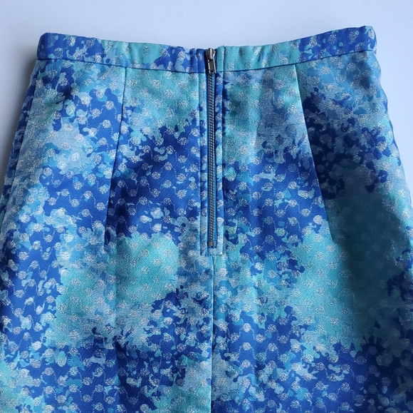 VTG Y2K H&M‎ Blue Metallic Mini Skirt Aqua Silver Shimmer High Waist Pencil XS 2 - Picture 3 of 10